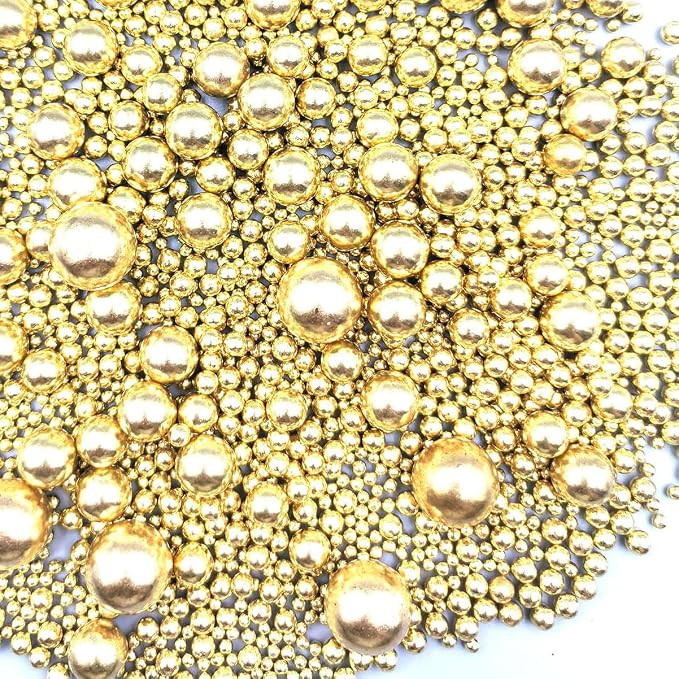 Edible Pearl Sugar Sprinkles Gold Candy Mixing Size Baking Edible Cake Decorations Cupcake Toppers Cookie Decorating Celebrations Wedding Valentines Easter Halloween Christmas Supplies 120g/ 4.23oz