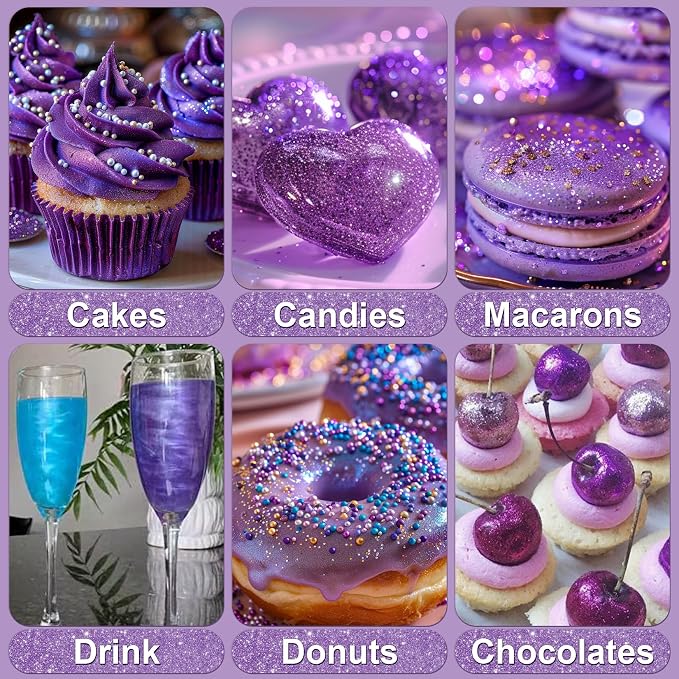 Purple Edible Glitter - 5g Food Grade Cake Decorating Shimmering Glitter, Edible Sprinkle Luster Dust for Drinks, Chocolates, Fondant, Strawberries, Cupcakes, Candy, Easter Cookie - Vegan