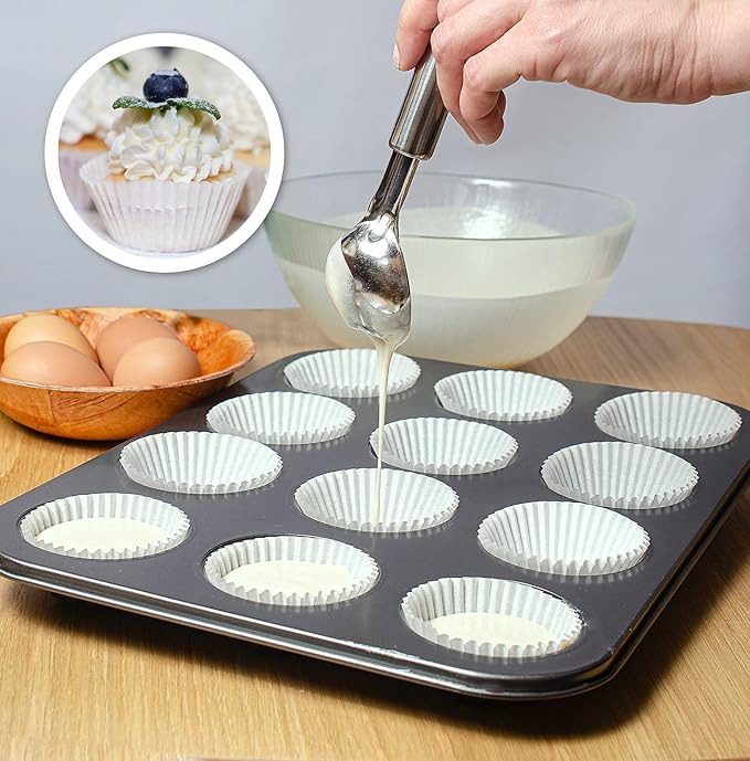 Mini Cupcake Liners 500 pcs White Mini Muffin Liners, Food&Grade,Greaseproof Paper Baking Cups, for Christmas/Halloween Party by GoldenBakeryFamily