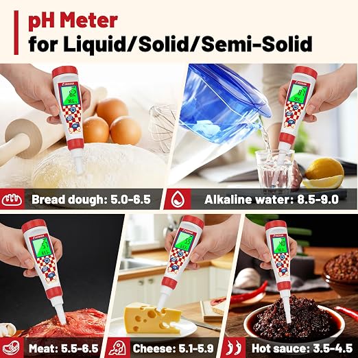 UIUZMAR Food pH Meter Digital pH Tester for Food Fermentation Spear pH Probe for Sourdough and Bread Dough Food Acidity Tester Professional pH Reader for Solid and Liquid
