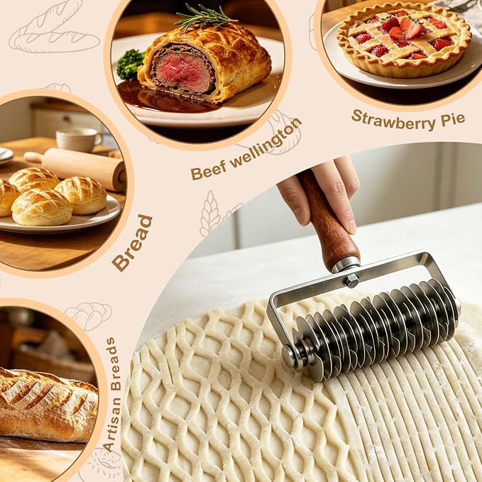 Pastry Lattice Roller Cutter - Stainless Steel Dough Mesh Tool for Baking Pie Pizza Beef Wellington