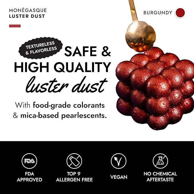 MONÉGASQUE Red Edible Glitter for Drinks 7g – Red Edible Glitter for Cakes & Cocktails - Drink Shimmer & 4th of July Cake Decorations Spray - Burgundy Sprinkles Luster Dust for Cake & Cocktail