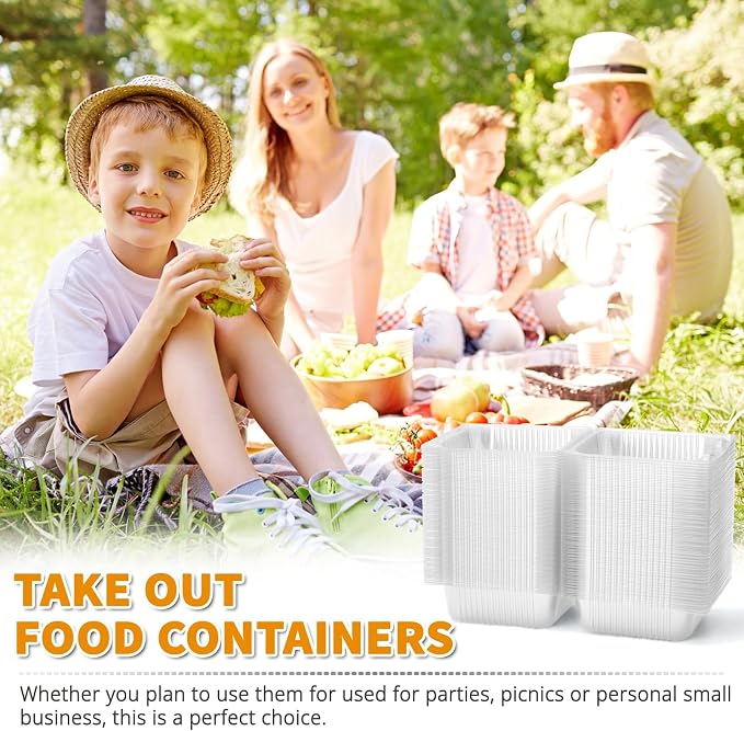 Zezzxu 200 Pack Clear Plastic Take Out Food Containers, Square Cake Slice Containers with Hinged Lids, Disposable To Go Boxes for Cookies, Desserts, Fruits, Salads, Sandwiches