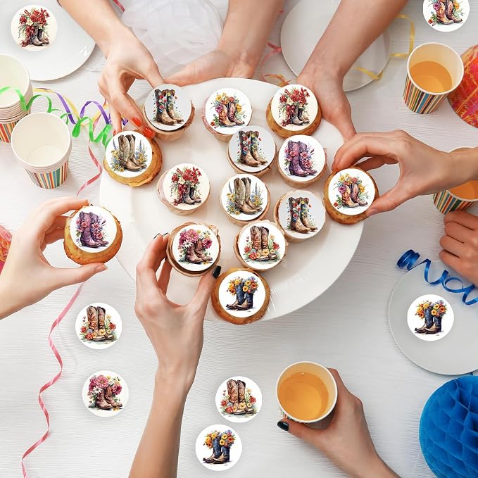 36PCS Edible Floral Horse Boots Cupcake Toppers Wafer Paper Pop-up Derby Horse Racing Cake Picks Edible Rodeo Western Boots Cupcake Toppers for Jockeys Equestrian Theme Supplies