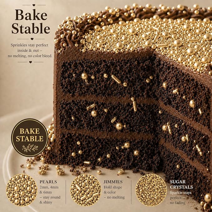 Confect Champagne Gold Sprinkles for Christmas Cakes & Cupcakes – Birthday Sprinkles – Edible Cake Topping for Cupcakes, Cookies, Desserts – Celebration Baking Decoration – Vegan, Gluten-Free, Nut-Free, Soy-Free, Dairy-Free , Handcrafted Sprinkle - 5 Oz