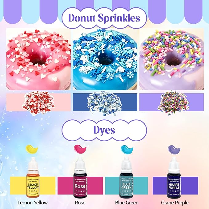 PIUH Donut & Macaron Soap Making Kit for Adults, DIY All in One Creative Make Your Own Donuts & Macarons Soap Kits with 5 Lbs Soap Base, 3 Essential Oils, 4 Dyes, Molds, Packaging Boxes