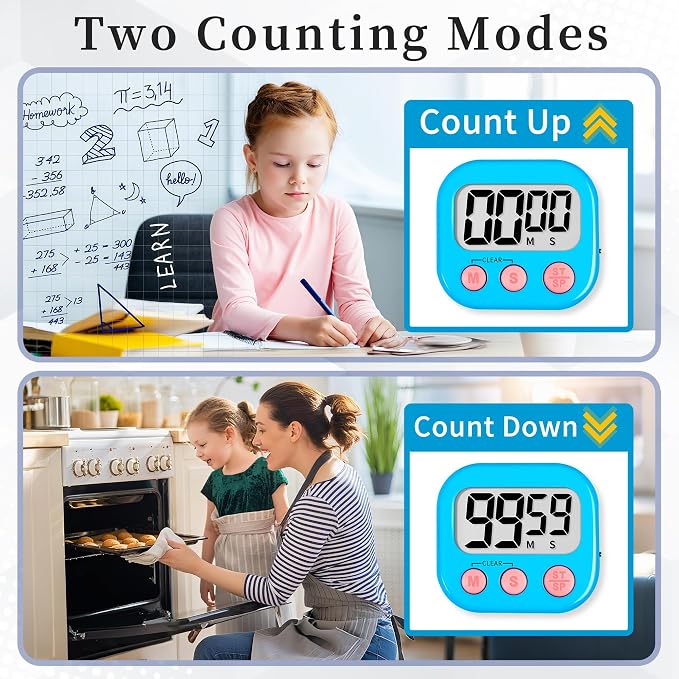 ZILLEN 6 Pack Kitchen Timers for Cooking Digital Classroom Timers for Kids Teachers Blue Pink Purple