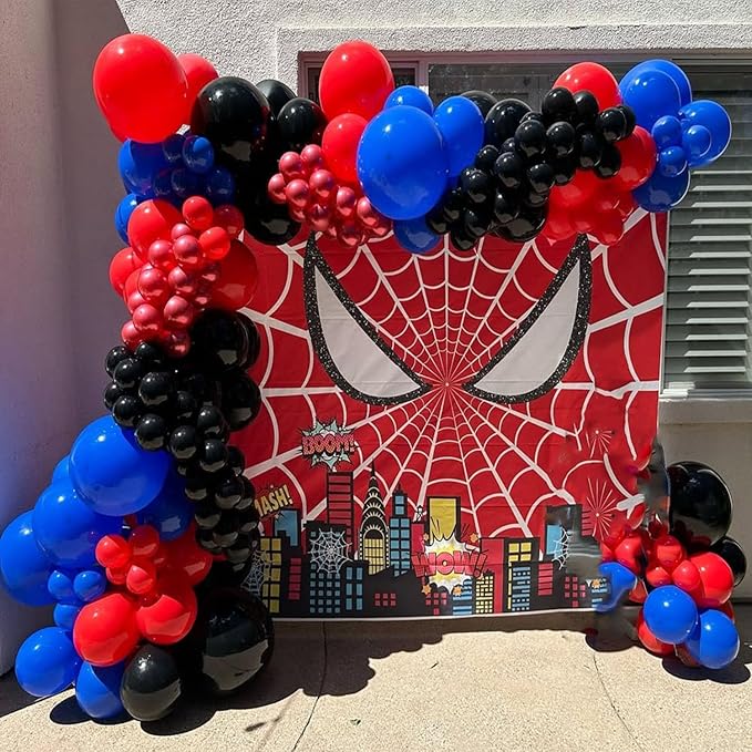 Bonropin 159pcs Black Red and Blue Balloons Arch Garland Kit, Spider Theme Balloon Arch with Explosion Star Balloons for Men Baby Shower Spider Theme Birthday Party Decorations
