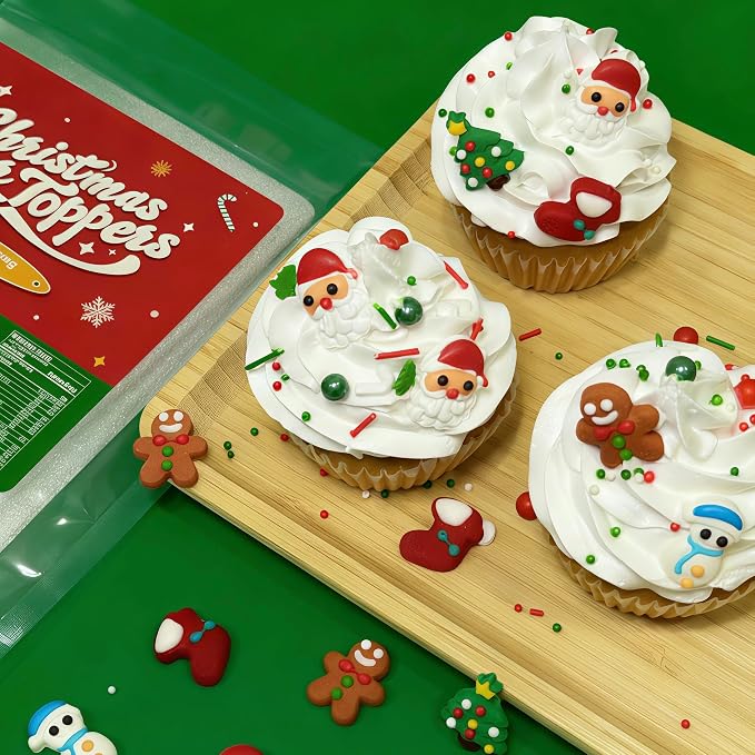 Edible Christmas Cake Decorations, Holiday Cupcake Toppers, Royal Icing Decorations, Gingerbread House Candy Edible Cookies Chocolates Baking Christmas Toppers, 35 pcs