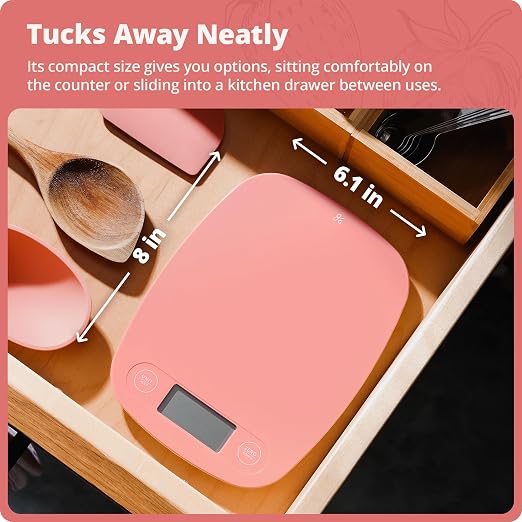 Greater Goods Food Scale – Digital Kitchen Scale, 1g Precision, Easy-Tare & Quick Conversion, Slim Compact Design, Durable & Portable | Ideal for Cooking, Baking & Meal Prep (Coral Pink)