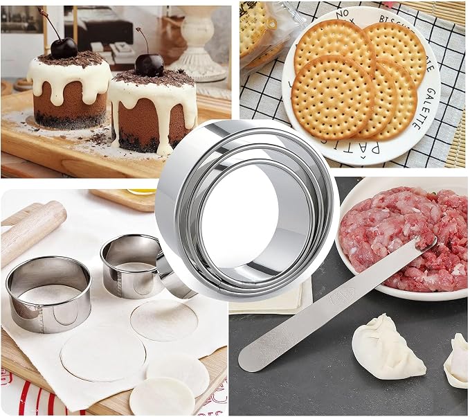 3 Pieces Round Cookie Cutters Set Circle Pastry Cutters Dumpling Cutters Stainless Steel Circle Biscuit Pastry Cutters for Baking 1.4 inches high. (3pcs-3.2inch, 2.8inch, 2.4inch)