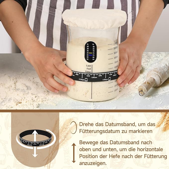 Coco Bird Pro Sourdough Starter Kit- 50oz Large Capacity Sourdough Starter Jar, 17 Flavorful Fermentation Recipes, Sourdough Bread Baking Supplies for Making Delicious Sourdough Breads(2 Sets)