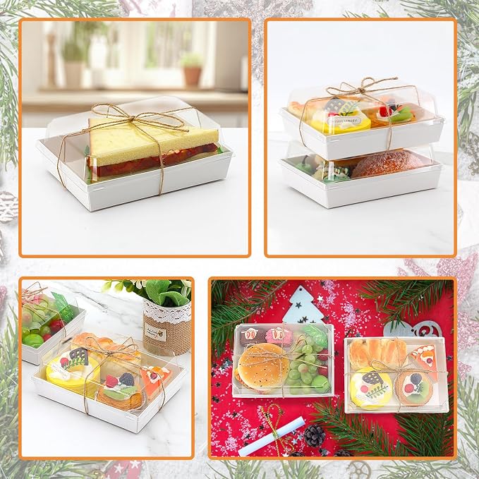 7x5x2.5 Charcuterie Boxes with Clear Lids, Large Disposable Bakery Dessert Boxes, Bakery Take Out Containers, To Go Food Containers for Chocolate, Sandwich, Cookie, Cupcake, Pastries (25, White)