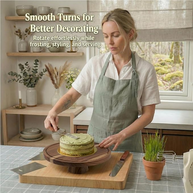 2026 Upgraded Cake Stand with Lid, 11.8 Inch Rotating Dessert Display Stand, Clear Acrylic Dome and Wooden Base, Cake Holder Serving Platter for Kitchen, Party, Wedding