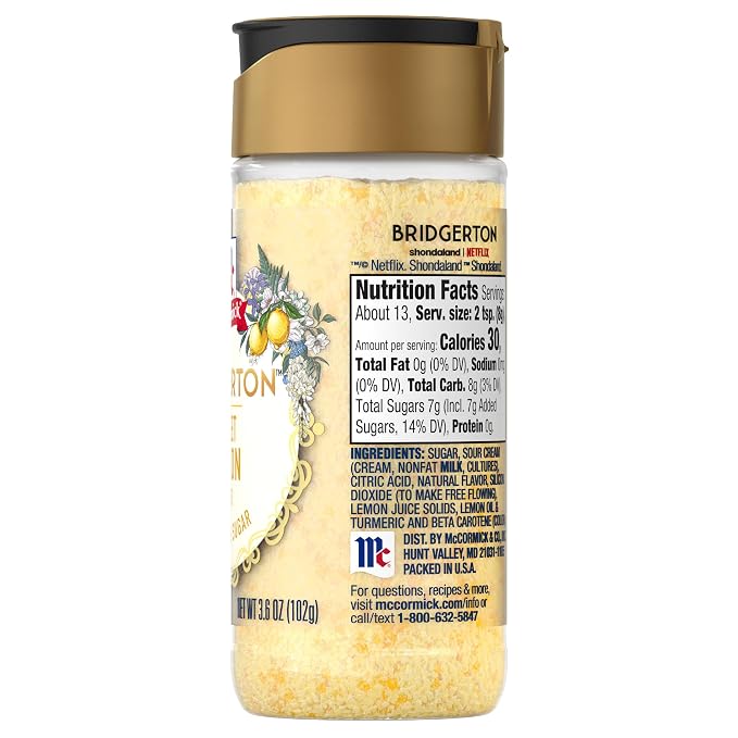 McCormick Bridgerton Finishing Sugar, Sweet Lemon, Limited Edition, Exquisite Lemon Flavor, For Elevating Baked Goods and Beverages, Garnishing, and More, 3.6 oz (Pack of 2)