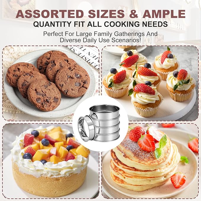 16Pcs Crumpet Rings Set, 4 & 3.15 Inch Nonstick English Muffin Rings, Stainless Steel Double Rolled Tart Ring, Round Metal Pastry Ring Molds for Baking Cake Dessert Food Making Tool