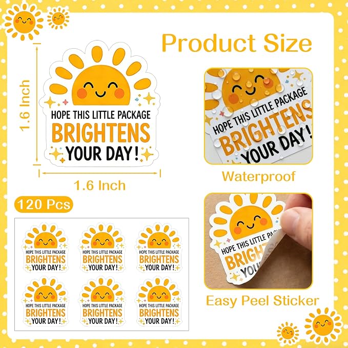 120 Pack Thank You Stickers for Small Business, Cute Packaging Stickers “Hope This Package Brightens Your Day”, Mailing Labels for Envelopes, Bakery Boxes, Gift Wrap, 1.6 Inch
