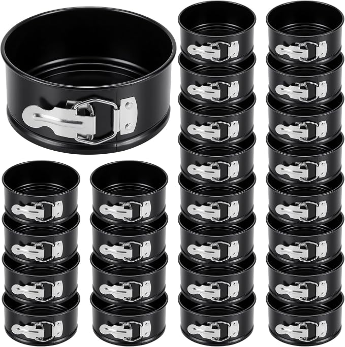 Sunnyray 25 Pcs 4 Inch Springform Pan for Baking Mini Cheesecake Pans with Removable Bottom Nonstick Leakproof Round Cake Mold Spring Form Molds for Mini Cheesecake Pizza and Quiches (Black)