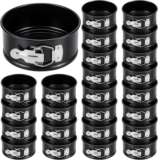 Sunnyray 25 Pcs 4 Inch Springform Pan for Baking Mini Cheesecake Pans with Removable Bottom Nonstick Leakproof Round Cake Mold Spring Form Molds for Mini Cheesecake Pizza and Quiches (Black)