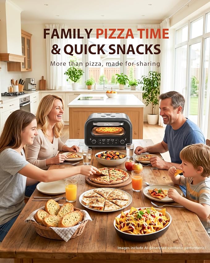 Countertop Electric Pizza Oven, 850°F, for Home Pizza Nights | 90-Second 12 Inch Pizza, PID Top & Bottom Temp Control, Dual Knobs for Time & Temp, Always-On Light