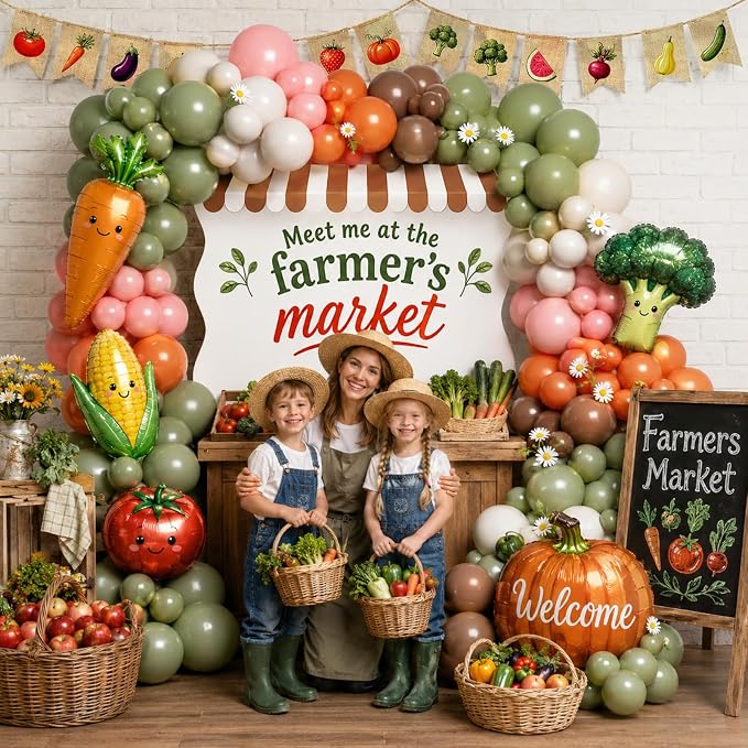 Farmers Market Balloon Arch Garland Kit Sage Green Dusty Pink Brown Orange White Balloons Locally Grown Balloon for Home Grown Baby Shower Bridal Shower Jungle Woodland Birthday Party Decorations