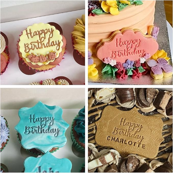 Happy Birthday Embosser Stamp for Icing Fondant Frosting Sugar Paste Cupcake Cake Cookie Baking Decoration (Pattern 1)