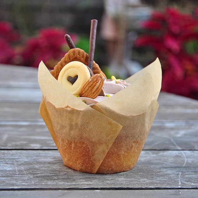 QLSmypkg Extra Large Jumbo Muffin Greaseproof paper Baking cupcake cups, 2-1/4" x 3-3/4" Natural Tulip Baking Cup Case of 125 pcs (Extra Large) (125)