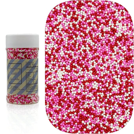 Dynastang 2mm Red & Pink & White Pearls Sprinkles Edible Pearls Cake Decorating Stars Cake Decorations Cupcake Toppers Cookie Decorating Perfect for Cakes, Cupcakes, Desserts Toppings 3OZ