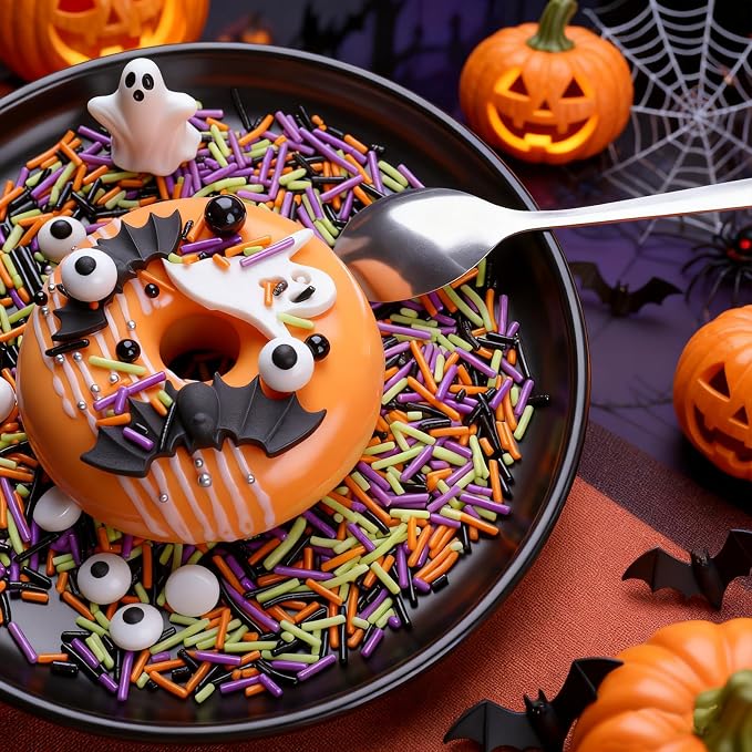 Halloween Sprinkles Mix with Edible Candy Eyes - Black Orange Purple Green Jimmies for Cake Decorating, Cookies, Cupcakes, Baking, and Halloween Party Supplies, Scary Theme Sprinkles