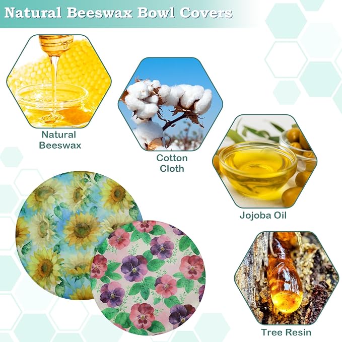 2 Large Reusable Beeswax Bowl Covers for Bread Proofing, 10/12 Inch Elastic Beeswax Wraps Cotton Cloth Sourdough Bowl Covers for Proofing Baskets, Mixer Bowls, Food Storage Containers