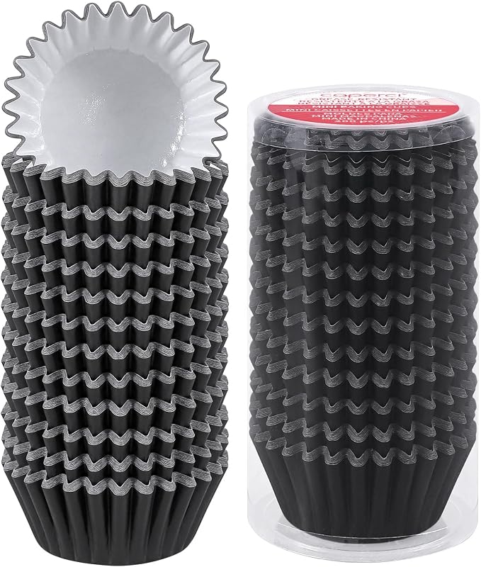 Caperci Heavy Duty Black Cupcake Liners 150pcs - Standard Grease-Resistant Paper Muffin Baking Cups, Odorless, No Muffin Pan Needed, Easily Peels (Black)