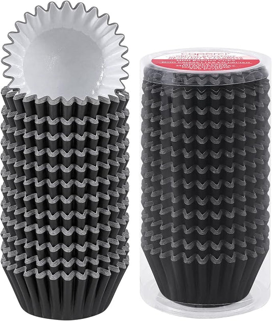 Caperci Heavy Duty Black Cupcake Liners 150pcs - Standard Grease-Resistant Paper Muffin Baking Cups, Odorless, No Muffin Pan Needed, Easily Peels (Black)
