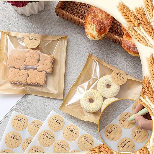 Outus 100 Pcs Cookie Packaging Bags with Seal, 5.7 x 6.5 Inch Bakery Pastry Bags with Window, Heat Sealable Grease Resistant Paper to Go Bake Sleeves for Gift Giving Donut Bread Sandwich (Brown)