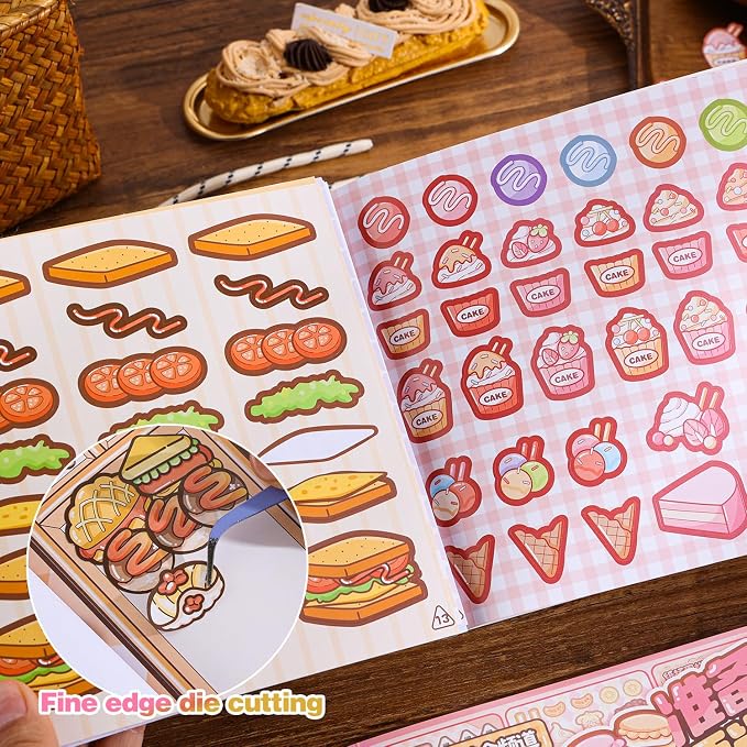 Girl's Japanese Kawaii Food Platter Scene Sticker Book, 18 Sheets DIY Sukiyaki Stickers, 3 Recipes + 15 Plating Stickers Book for DIY Scrapbooking Journaling Handbook Decoration
