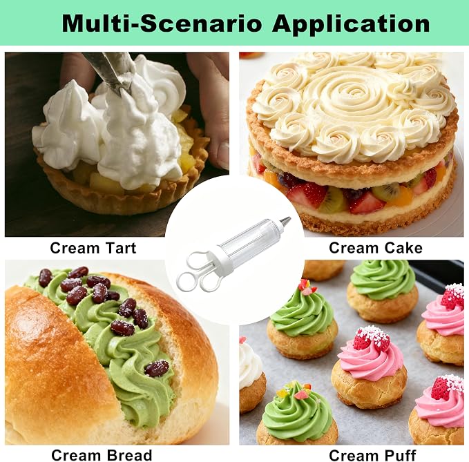 Hendiy Cake Decorating Set, Cupcake Icing Piping Kit, Frosting Piping Injector Kit with 6 Stainless Steel Icing Nozzles, Dessert Decorating Gun for DIY Cake Decorator, White
