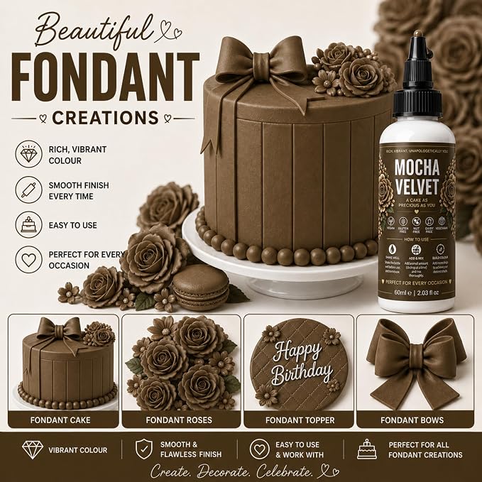 Confect Mocha Velvet Gel Food Coloring – Highly Pigmented Gel Based Food Color for Buttercream, Cakes, Cookies & Baking – 60mL / 2 FL OZ