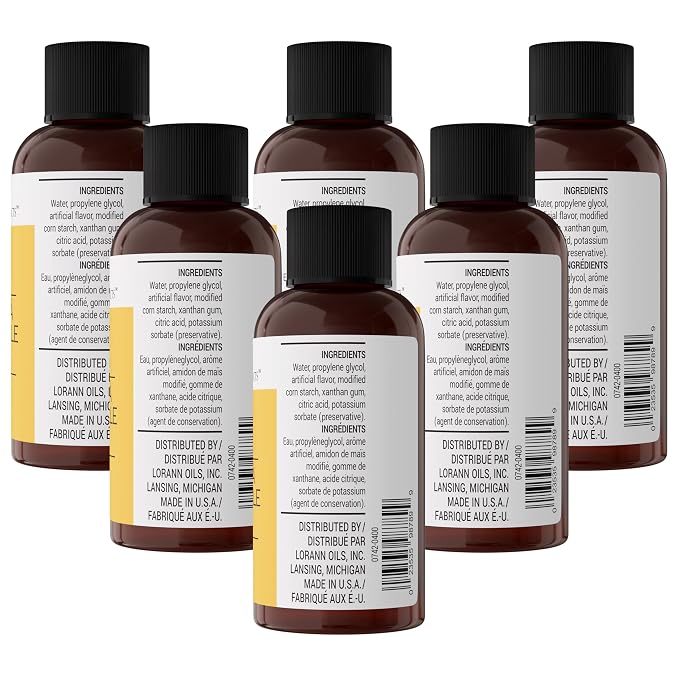 LorAnn Oils Butter Vanilla Bakery Emulsion: True Essence, Ideal for Boosting Fruit Tones in Cakes, Cookies & Desserts, Gluten-Free, Keto-Friendly, Extract Substitute Essential, 2 Oz, 6 Pack