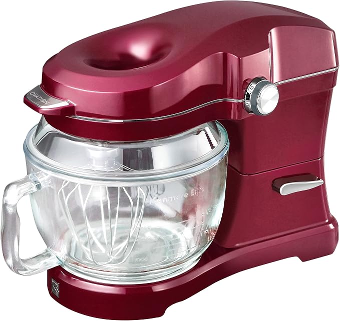 Kenmore Ovation 500W RedStand Mixer, 10‑Speed Tilt‑Head with 5QT Glass Bowl, Pour‑In Top, 360° Splash Guard, LED Light, Flat Beater, Dough Hook & Whisk for Powerful, Stable, Low‑Noise Mixing