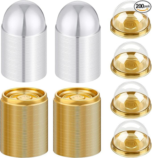 Patelai 200 Pcs Mini Cupcake Boxes Containers Clear Plastic Muffins Cheese Pastry Containers with Dome Lids for Wedding Birthday Party Gifts Supplies, 2.87 x 2.87 x 1.97 Inch (Gold)