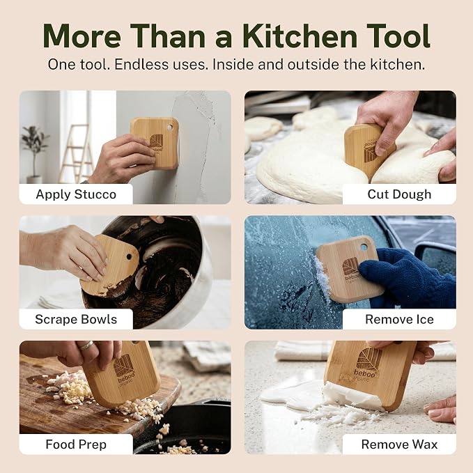 Scraper, Premium Italian Design Bamboo Pot & Pan Scraper Set (3 Pcs)