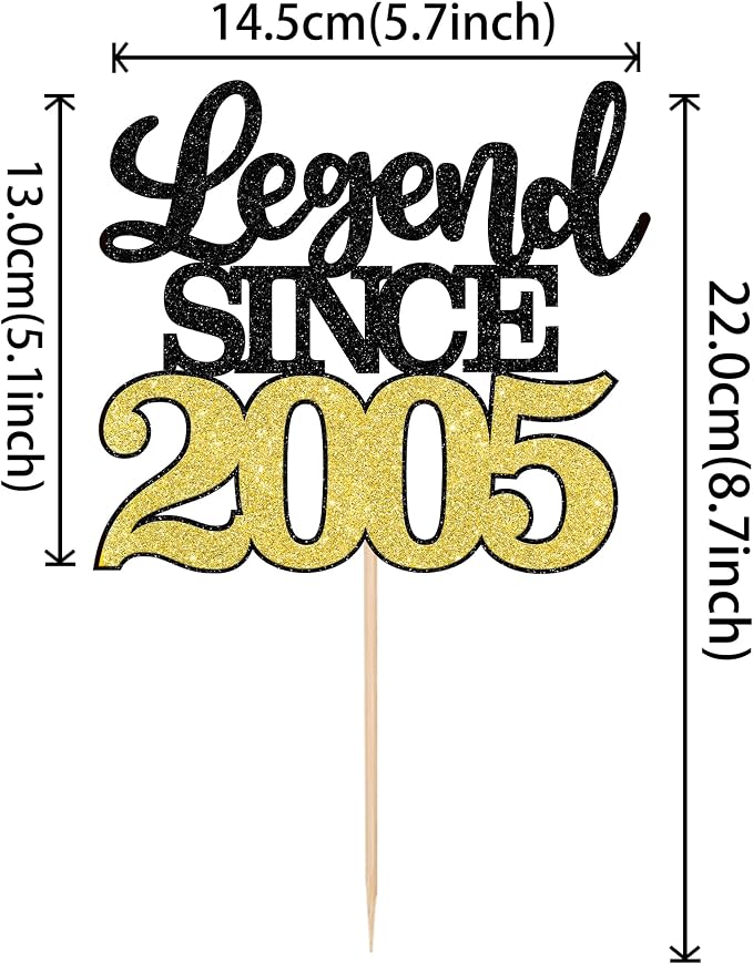 1 PCS Legend Since 2005 Cake Topper Black Gold Glitter Twenty One Happy 21st Birthday Cake Pick Hello 21 Cheers to 21 Years Cake Decoration for 21st Birthday Anniversary Party Decorations Supplies