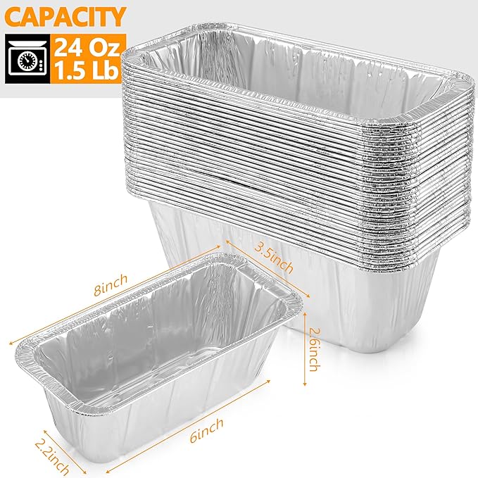 Mini Loaf Pans 1Lb 50 Packs,Heavy Duty Aluminum Foil Disposable Bread Baking Pan Bread Tins for Baking Breads,Cakes,Meatloafs Size-8"x 3.5" x 2.5" (50 Packs)