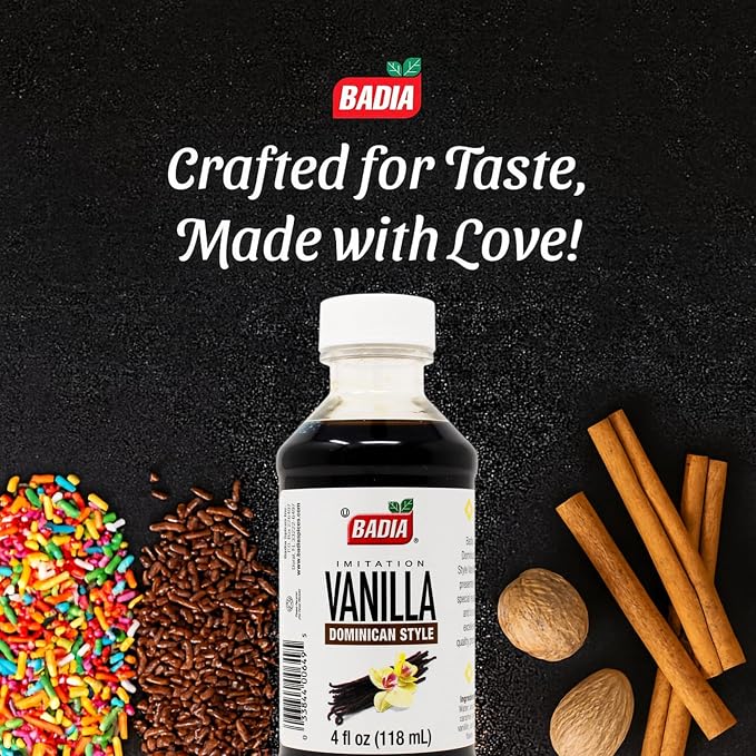 Badia Vanilla Extract Imitation Dominican Style, 4 oz – Rich Vanilla Flavor for Baking, Desserts & Beverages
