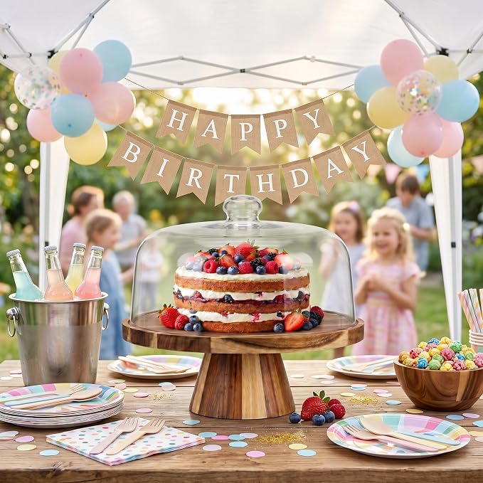 Acacia Wood Cake Stand with Lid - 11.4” Wooden Cake Stand with Dome & Magnetic Base, Cupcake Stand for Birthday Parties & Gatherings, Premium Clear Acrylic Lid for Dessert Display(Magnetic)