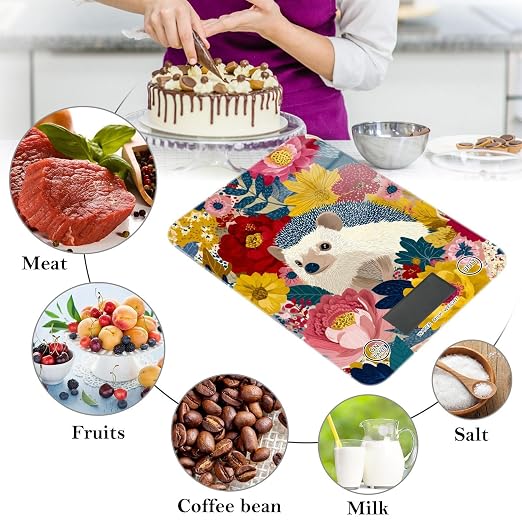Food Scale Kitchen Scale Food Weight Scales Digital Weight Grams and Ounces Small Electronic Food Scale for Baking Cooking Garden Flowers Hedgehogs Colorful