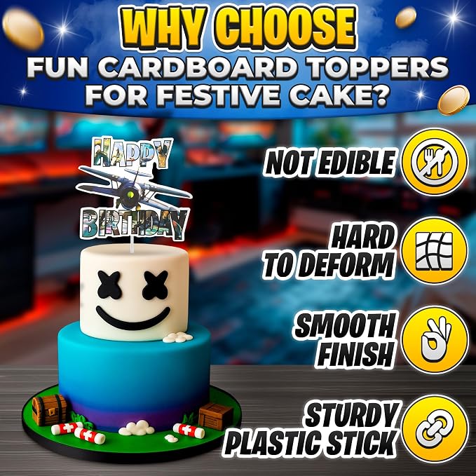 Video Game Cake Topper with 7 Action Figures & Large Logo - Sturdy Cardboard Cake Decorations, Easy Adjustment & Firm Installation - Creative Happy Birthday cake Toppers for Boys & Girls