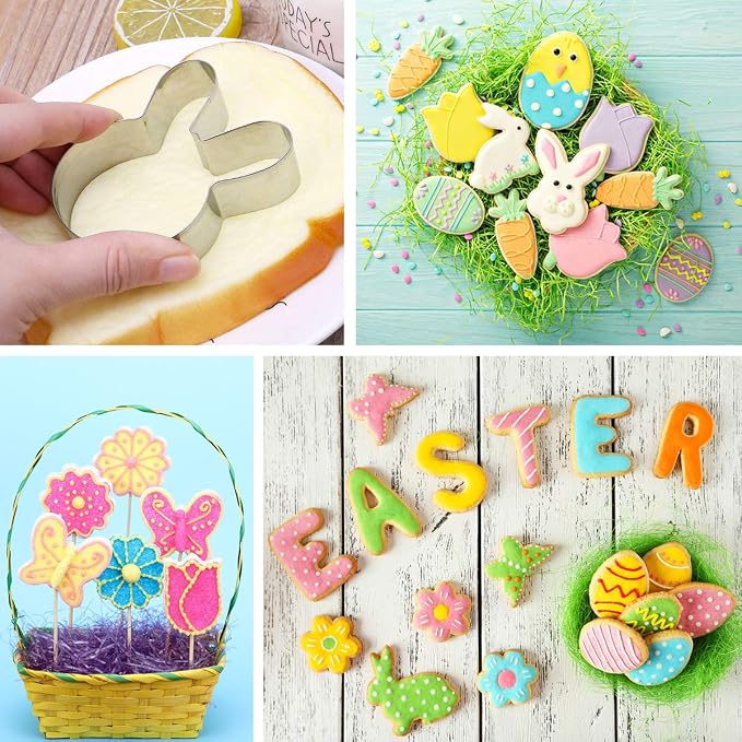 Easter Cookie Cutters, 5 Pieces Chick Carrot Egg Bunny Rabbite Shapes Metal Cookie Cutters Stainless Steel Sets Holiday Themed Baking Kit