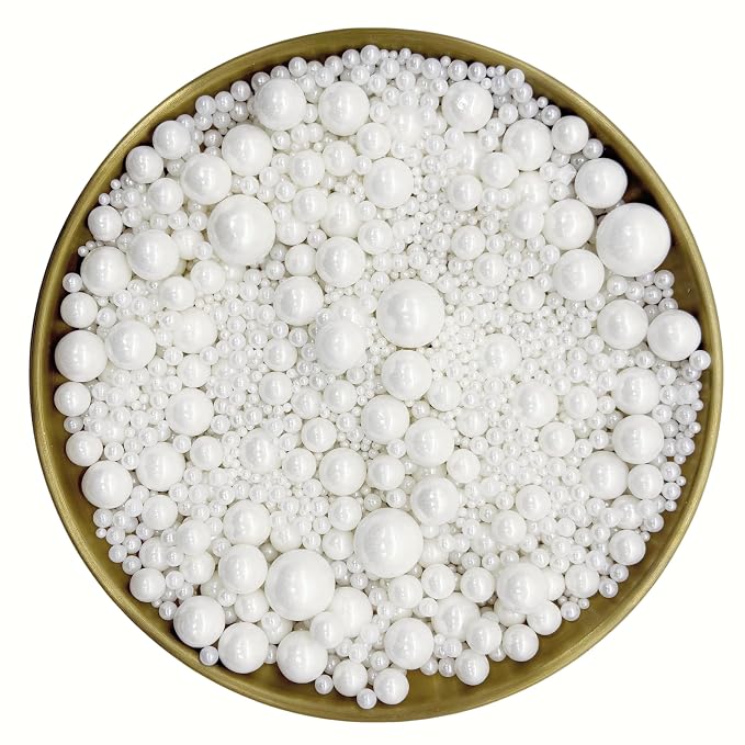 Dynastang Mixed Size White Pearls Sprinkles Edible Pearls Cake Decorating Pearls Cake Decorations Cupcake Toppers Cookie Decorating Perfect for Cakes, Cupcakes, Desserts Toppings 3OZ
