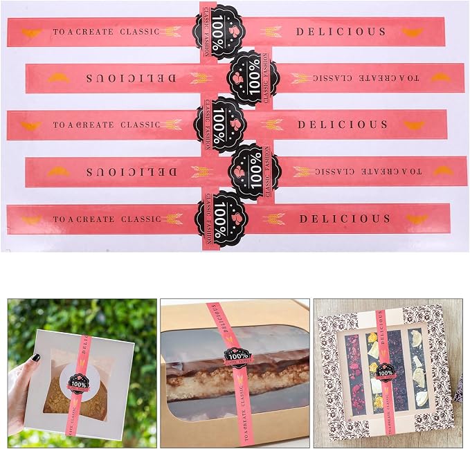 100 PCS Bakery Stickers, Cookie Stickers, 11x0.8in Tamper Evident Self-Adhesive Handmade Food Retail Package Seal for Craft Art and Other Decorative