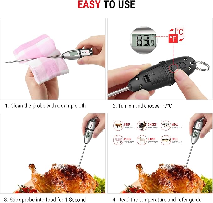 TempPro TP02S Digital Food Thermometer for Cooking Bread Baking Sourdough Liquids, Meat Thermometer Digital with Super Long Probe for Kitchen Candy Making Gift for Dad Husband (Previously ThermoPro)